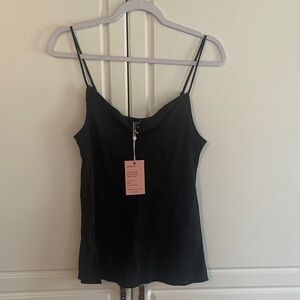 Quince Black Satin Camisole with Thin Adjustable Straps